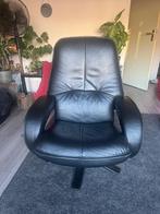 Zwarte leren draaistoel, Huis en Inrichting, Fauteuils, Ophalen, Zo goed als nieuw, Hout