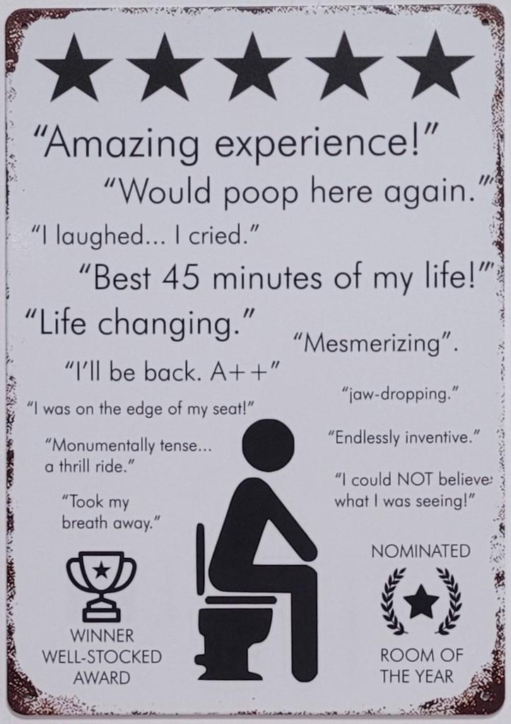 Toilet reviews WC ervaringen reclamebord van metaal deco, Huis en Inrichting, Woonaccessoires | Tekstborden en Spreuken, Nieuw
