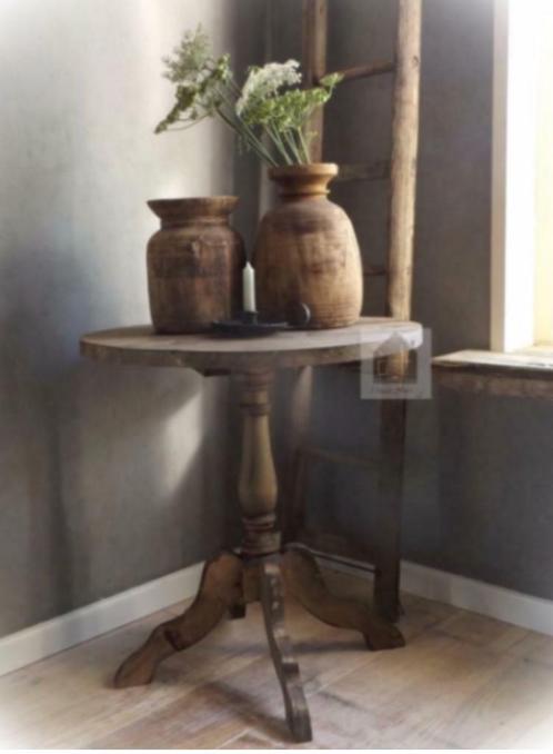 Landelijke WIJNTAFEL * bijzettafel * sober,oud,tafeltje, Huis en Inrichting, Tafels | Bijzettafels, Nieuw, Rond, 60 cm of meer