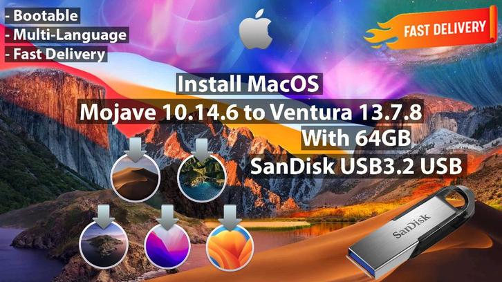 macOS Mojave 10.14.6-Ventura 13.7.8 5in1 USB Installer 64GB, Computers en Software, Besturingssoftware, Nieuw, MacOS, Ophalen of Verzenden