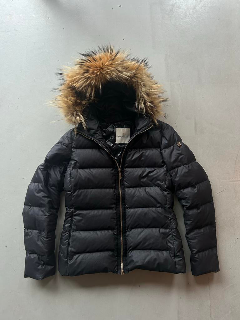 Moncler Angers donsjas maat 3 - Echt bont, Ophalen of Verzenden, Gedragen, Maat 38/40 (M), Zwart