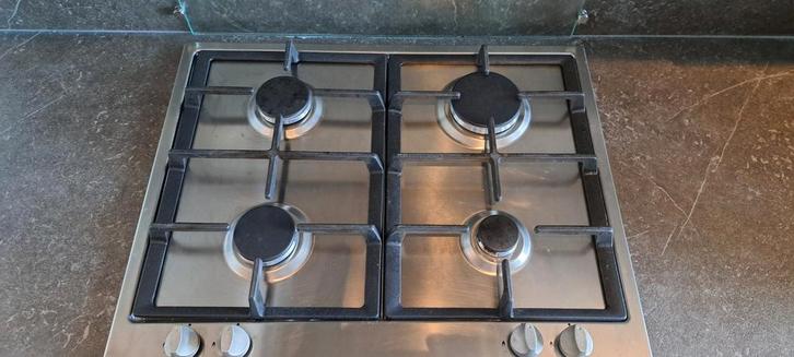 Inbouw gaskookplaat merk Etna RVS met stekker en gasslang, Witgoed en Apparatuur, Kookplaten, Gebruikt, Inbouw, Gas, 4 kookzones