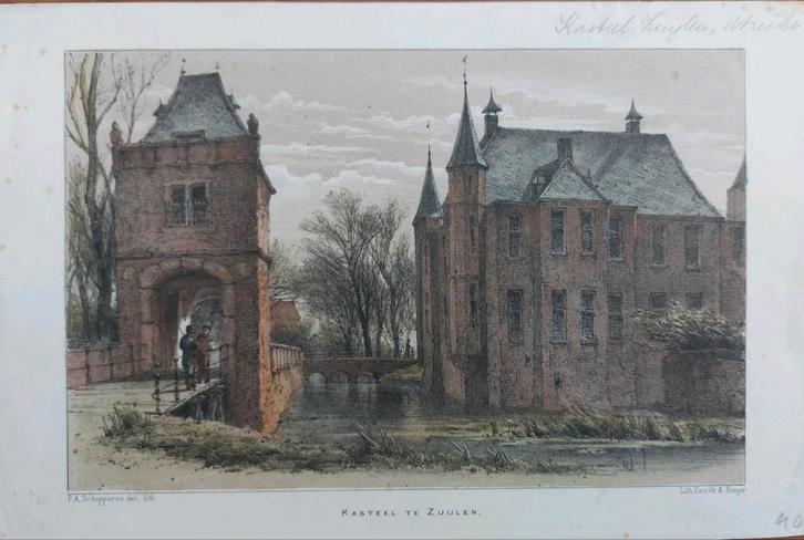 31 / Kasteel Zuylen - Zuijlen - Zuilen Litho uit 1882, Antiek en Kunst, Kunst | Litho's en Zeefdrukken, Ophalen of Verzenden