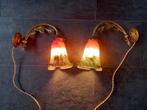  2 Franse Art Nouveau Wandlampen Paté de Verre Kappen ca1920, Ophalen