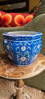Vintage Chinese Bloempot Blauw Bloemmotieven, Ophalen of Verzenden