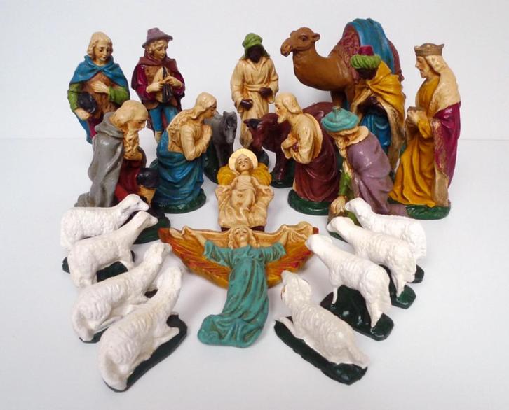 Fraaie grote oude gipsen kerstgroep jaren 50 (compleet!), Diversen, Kerst, Gebruikt, Ophalen
