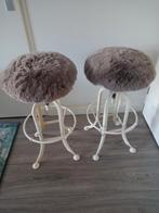 Set van 2 vintage barkrukken met bont in hoogte verstelbaar, Ophalen of Verzenden, Zwart, Twee