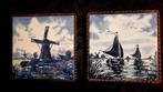 2 antieke tegels wandbordjes in gietijzeren lijst (16,5 cm), Antiek en Kunst, Antiek | Wandborden en Tegels, Ophalen of Verzenden