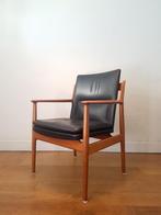 Vintage Arne Vodder 341 fauteuil in teak, Huis en Inrichting, Ophalen, Gebruikt, Bruin, Leer