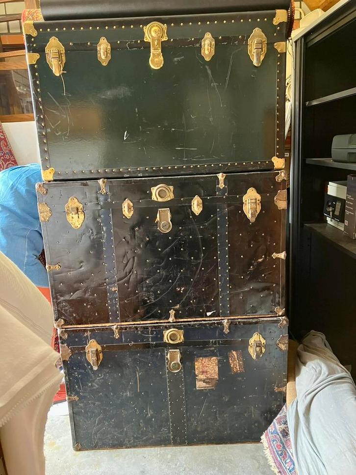 Holland Amerika line hutkoffers,inclusief stickers en label, Huis en Inrichting, Woonaccessoires | Kisten, Gebruikt, 75 cm of meer