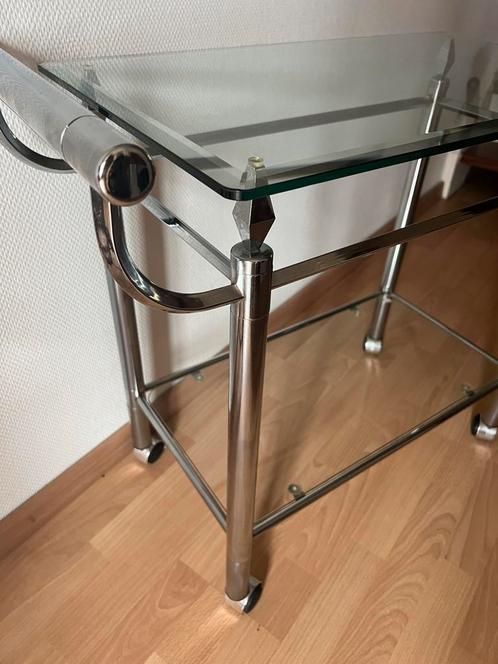 Stijlvolle barcart / serveerwagen – chroom met geslepen glas, Verzamelen, Retro, Huis en Inrichting, Ophalen of Verzenden