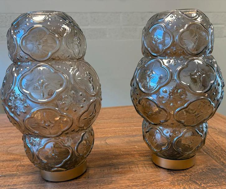 2 PTMD LED Tafellampen Glas met Gouden Voet, Huis en Inrichting, Lampen | Tafellampen, Nieuw, Ophalen of Verzenden
