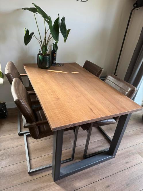 Industriële eettafel – 144 x 88 x 76,5 cm, Huis en Inrichting, Tafels | Eettafels, Zo goed als nieuw, 50 tot 100 cm, Vier personen