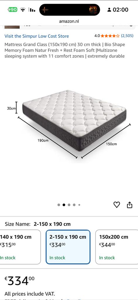 Nieuwe Matras 150x190 cm 30 h- Meetfout, ophalen, Huis en Inrichting, Slaapkamer | Matrassen en Bedbodems, Ophalen of Verzenden