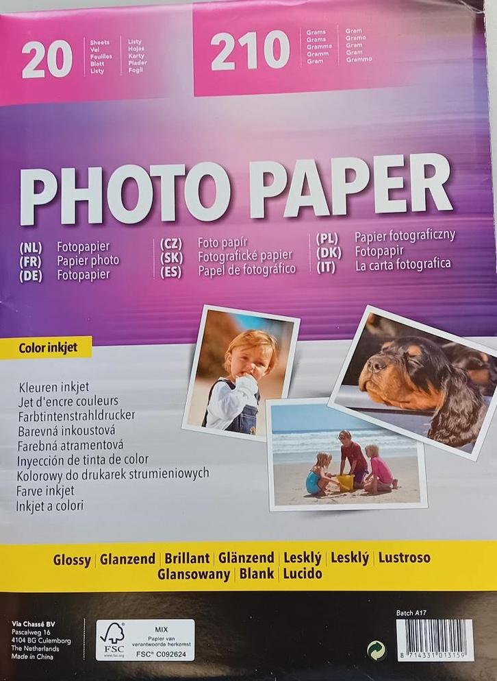 Te Koop: 20 vel inkjet fotopapier, A4 formaat, nieuw. , Audio, Tv en Foto, Fotografie | Fotopapier, Nieuw, Ophalen of Verzenden