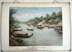 Wolters schoolplaat Kampong in Barito-stroomgebied (Borneo), Antiek en Kunst, Geschiedenis, Ophalen