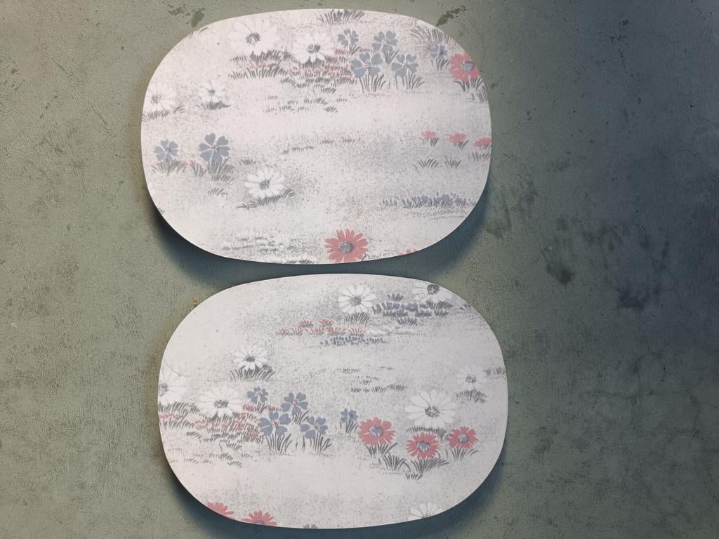 Twee Vintage melamine gebloemde onderzetters., Ophalen of Verzenden, Gebruikt, Pot of Pan