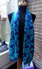 Turquoise-blauw paarse bloem motieven sjaaltje 30x 160 cm, Sjaal, Zo goed als nieuw, Maat 46/48 (XL) of groter, Verzenden
