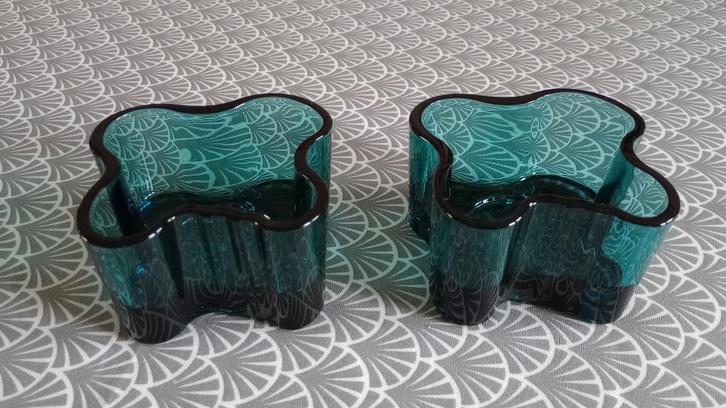 Set/2 Iitala Alvar Aalto waxinelichthouders groen, Finland, Antiek en Kunst, Antiek | Glas en Kristal, Ophalen of Verzenden