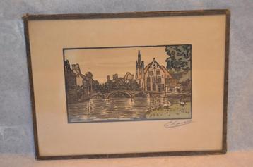 4 Etsjes gesign. ' E. Laun ' (?) dorps / stadsgezichten beschikbaar voor biedingen