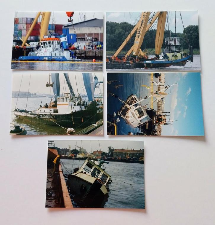 5 Bergingsfoto's van sleepboten., Verzamelen, Scheepvaart, Zo goed als nieuw, Kaart, Foto of Prent, Ophalen of Verzenden