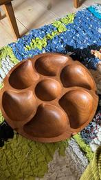 Vintage midcentury teak houten serveerschaal schaal, Ophalen of Verzenden, Zo goed als nieuw, Rond, Hout