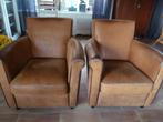 2 oude  bruine leren fauteuil stoelen, Ophalen