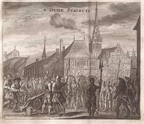 Amsterdam t 'Oude Stathuys, Antiek en Kunst, Kunst | Etsen en Gravures, Ophalen of Verzenden