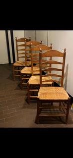 Eiken met riet stoelen + voetenbank antiek, Antiek en Kunst, Antiek | Meubels | Stoelen en Banken, Ophalen of Verzenden