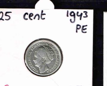 25 cent Wilhelmina 1943 PE ZF/a.162 beschikbaar voor biedingen