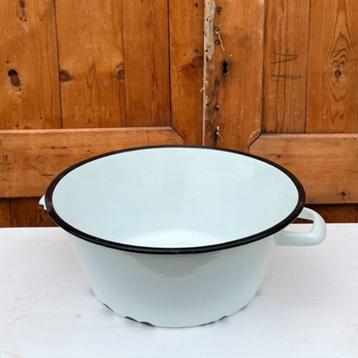 Emaille teil wasbak groot diameter 38 cm origineel wit zwart beschikbaar voor biedingen