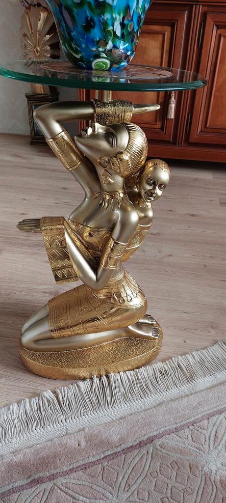 Unieke bijzettafel/ standaard met glazen schaal, Huis en Inrichting, Tafels | Bijzettafels, Rond, Minder dan 55 cm, Glas, Ophalen