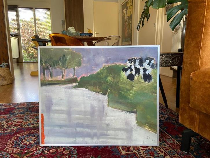 Hobbe Vijver - Koeien aan het Reit Diep (1986), Antiek en Kunst, Kunst | Schilderijen | Abstract, Ophalen of Verzenden