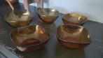 Vintage amberkleurige glazen kommen bakjes 5x, Ophalen of Verzenden, Kom(men), Overige stijlen, Glas