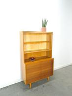 Fineer vitrinekast met legplanken, Vintage, Metaal, 150 tot 200 cm, 25 tot 50 cm