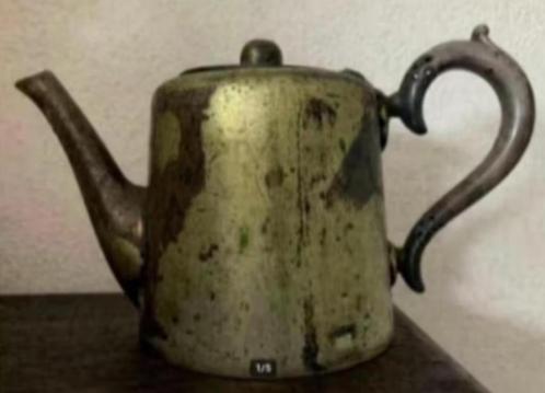 Antiek theekannetje, theepot, pot tin, Sheffield; 12 cm hoo, Antiek en Kunst, Antiek | Tin, Ophalen of Verzenden