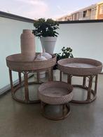 3-delige salontafel set nieuw Bali rotan white wash, Ophalen, Overige materialen, 50 tot 100 cm, Rond