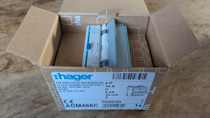Hager ADM466C Aardlekautomaat 4P 16A C, Hobby en Vrije tijd, Elektronica-componenten, Nieuw, Ophalen of Verzenden