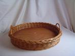 Vintage rond rieten dienblad jaren 70, Ophalen of Verzenden, Gebruikt, Rond, Overige materialen