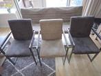 3 armstoelen + GRATIS eetbank Valentina stof, metalen frame, Ophalen, Gebruikt, Grijs, Stof