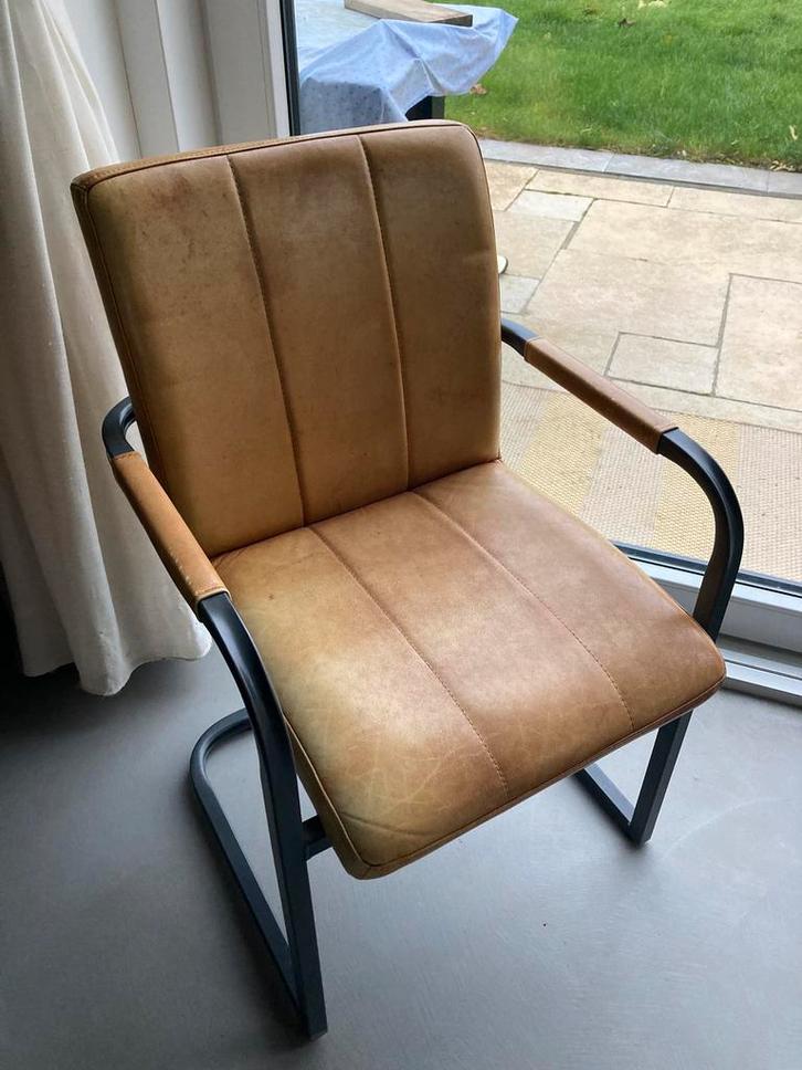 TK: 5x Z.G.A.N. eetkamerstoelen geborsteld buffelleder, Huis en Inrichting, Stoelen, Zo goed als nieuw, Vijf, Zes of meer stoelen