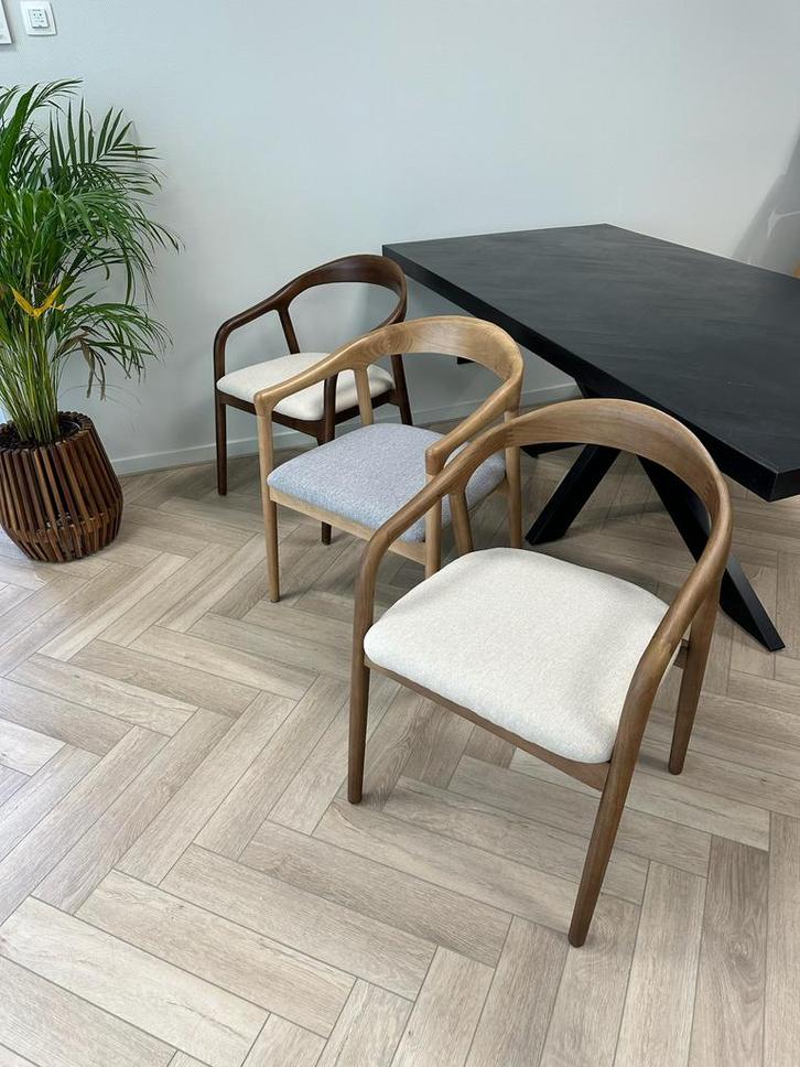 OUTLET‼️ Eetkamerstoelen Japandi Scandinavisch Hout, Huis en Inrichting, Stoelen, Nieuw, Vijf, Zes of meer stoelen, Stof, Bruin