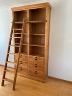 Teakhouten Boekenkast met lades en ladder, Ophalen, Gebruikt, 100 tot 150 cm, 200 cm of meer