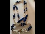 Vintage gouden set ketting collier armband Lapis Lazuli 14 k, Verzenden, Zo goed als nieuw, Met edelsteen, Goud
