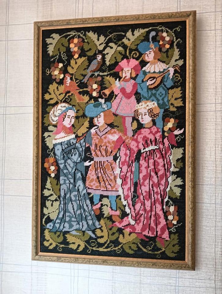 Handgeborduurd wandschilderij inclusief prachtige lijst, Hobby en Vrije tijd, Borduren en Borduurmachines, Zo goed als nieuw, Borduurpakket