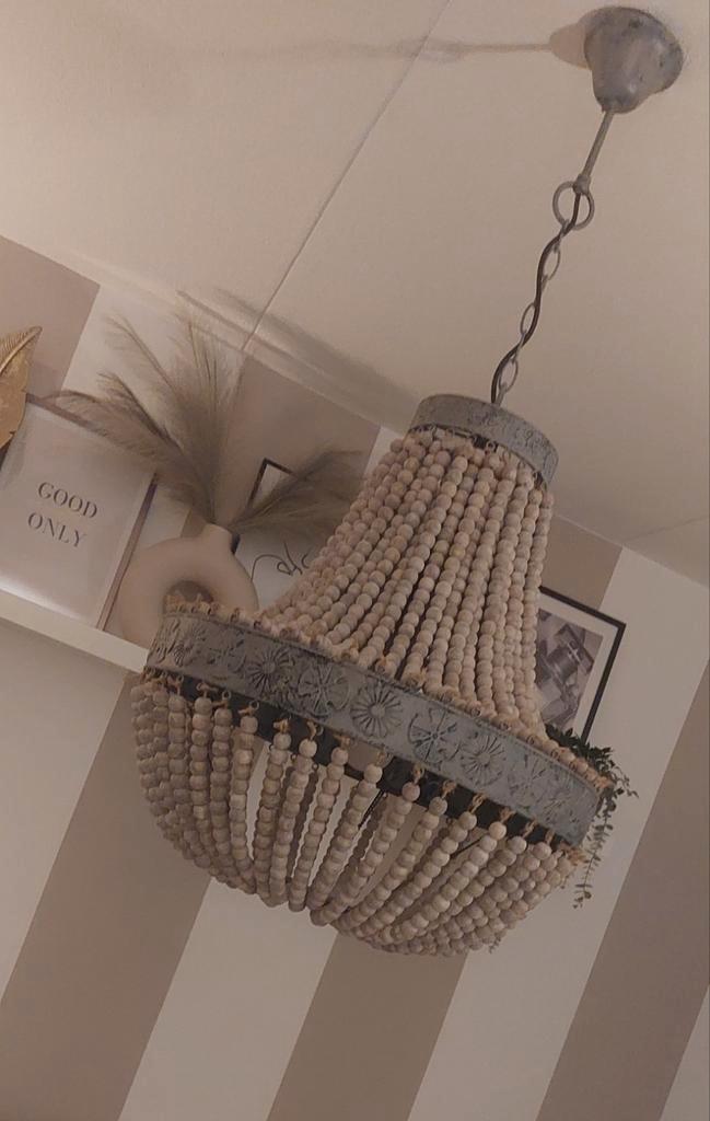 Hanglampen met kralen, Huis en Inrichting, Lampen | Kroonluchters, Zo goed als nieuw, Hout, Metaal, Ophalen