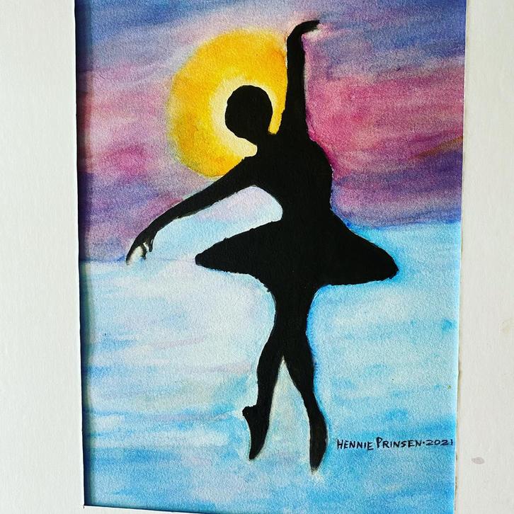 Aquarel Danseres Silhouet - Hennie Prinsen 2021, Antiek en Kunst, Kunst | Overige Kunst, Ophalen of Verzenden