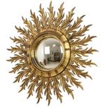 Grote Zeldzame Houten Zonnespiegel Sunburst Bladgoud XL 86cm, Gebruikt, Rond, Ophalen of Verzenden, 75 tot 100 cm