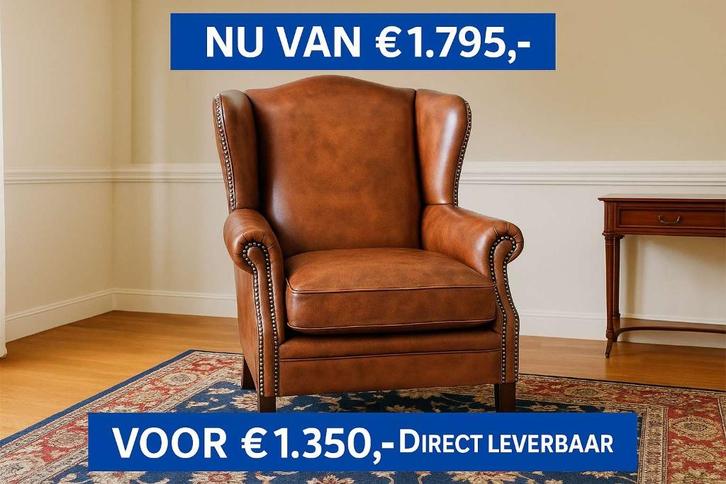 Originele Chesterfield Wing Chair – Direct leverbaar, Huis en Inrichting, Fauteuils, Nieuw, Hout, Leer, 75 tot 100 cm, 75 tot 100 cm