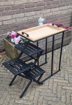Metalen Bijzettafel met Dienblad & Plantenrek, Tuin en Terras, Ophalen, Tuin, Zo goed als nieuw, Metaal